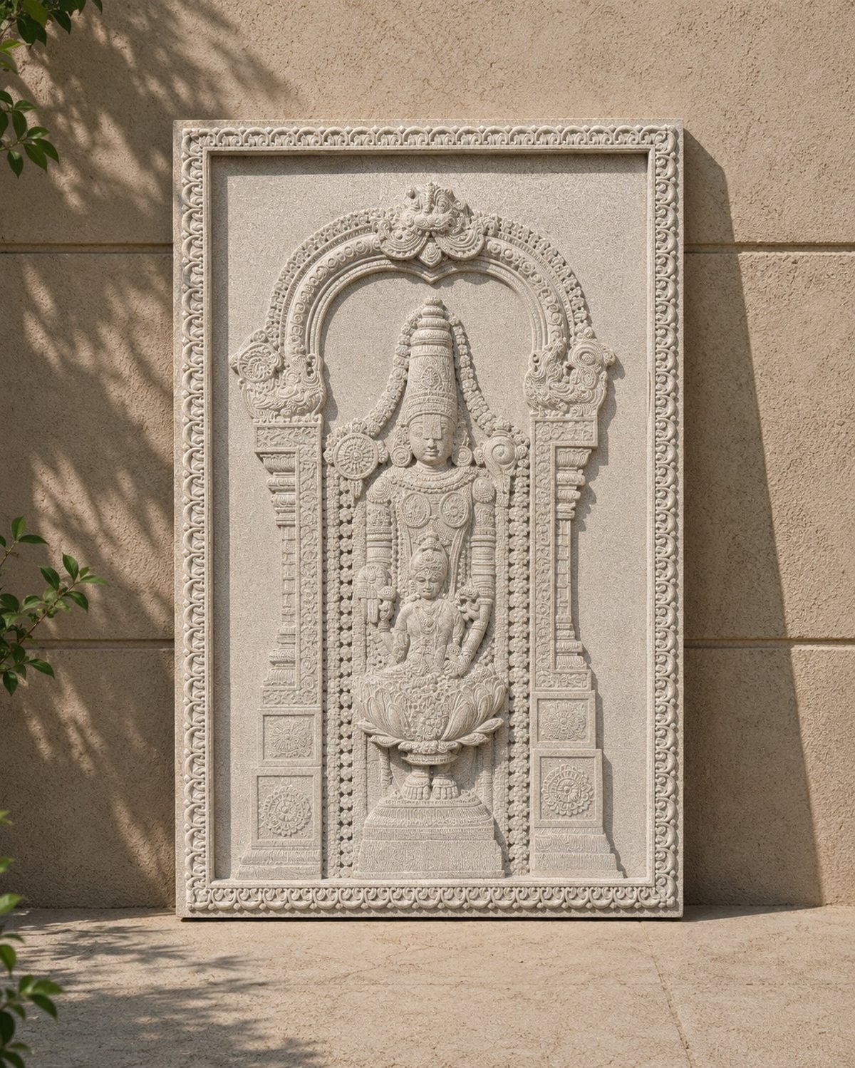 Balaji &amp; Lakshmi — carved in beige granite