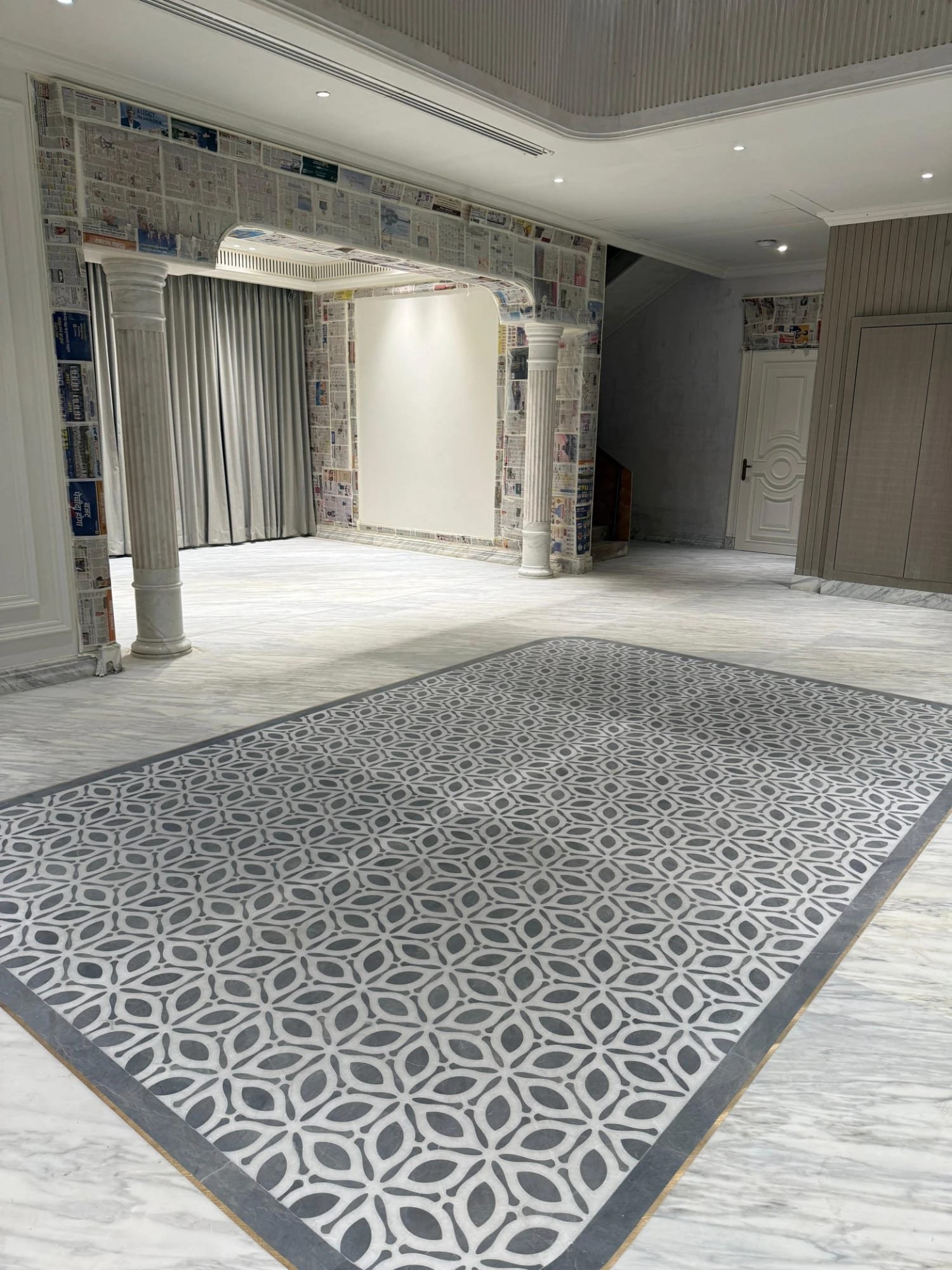 Inlaid floor carpet — carved in marble & grey stone
