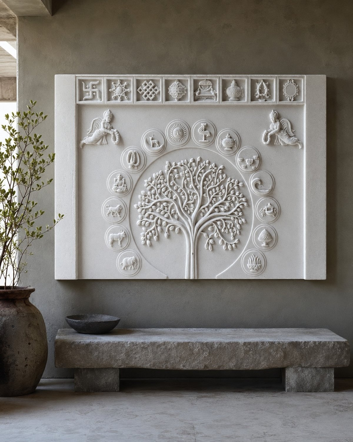 Ashta Mangala &mdash; white marble