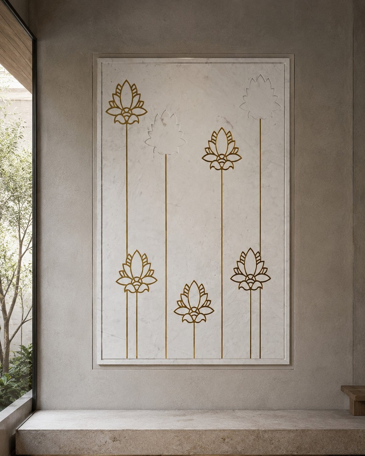 Lotus stems — carved in marble &amp; brass