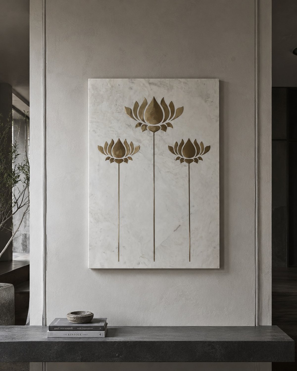 Lotus trio &mdash; marble & brass