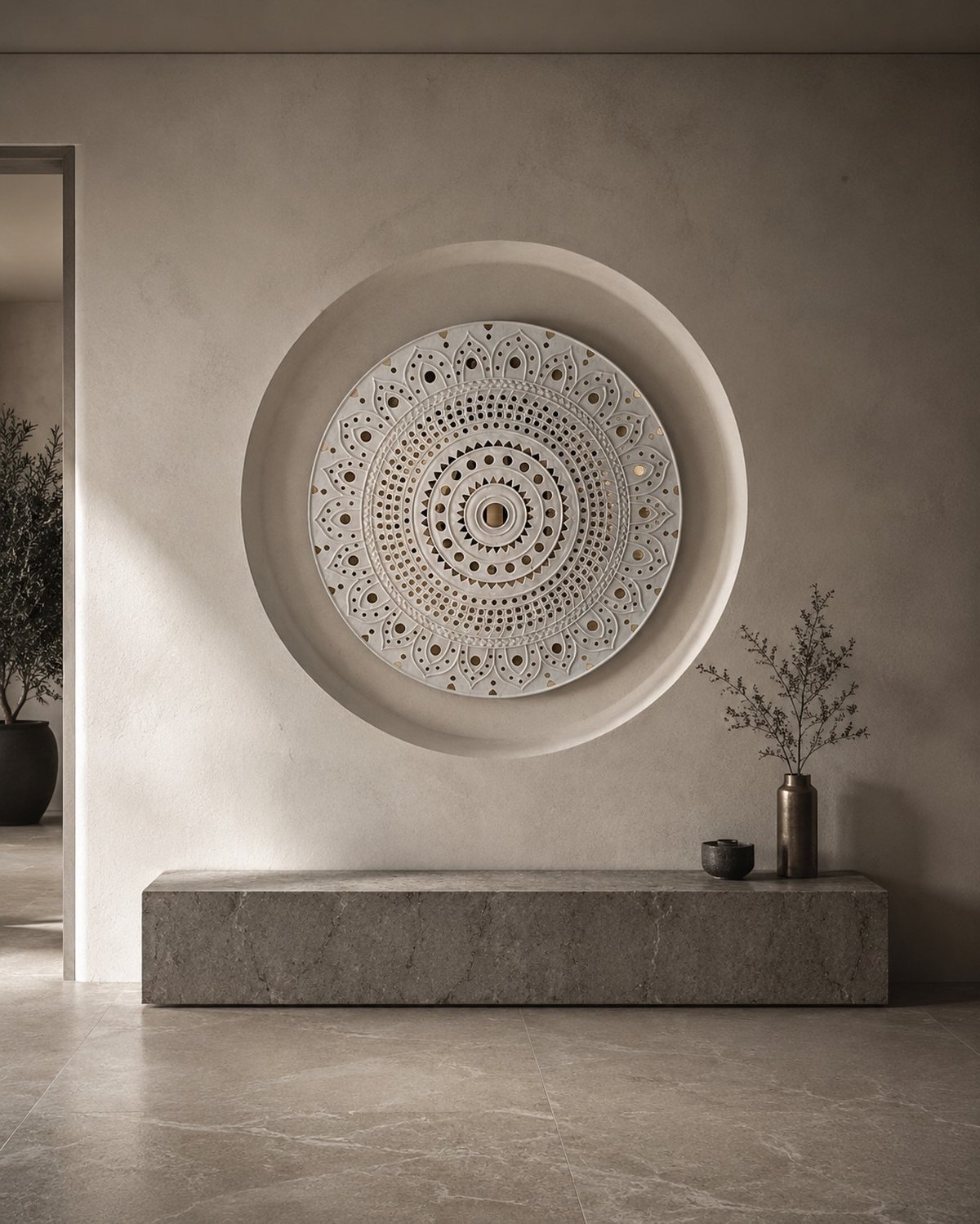 Mandala medallion — carved in marble jali