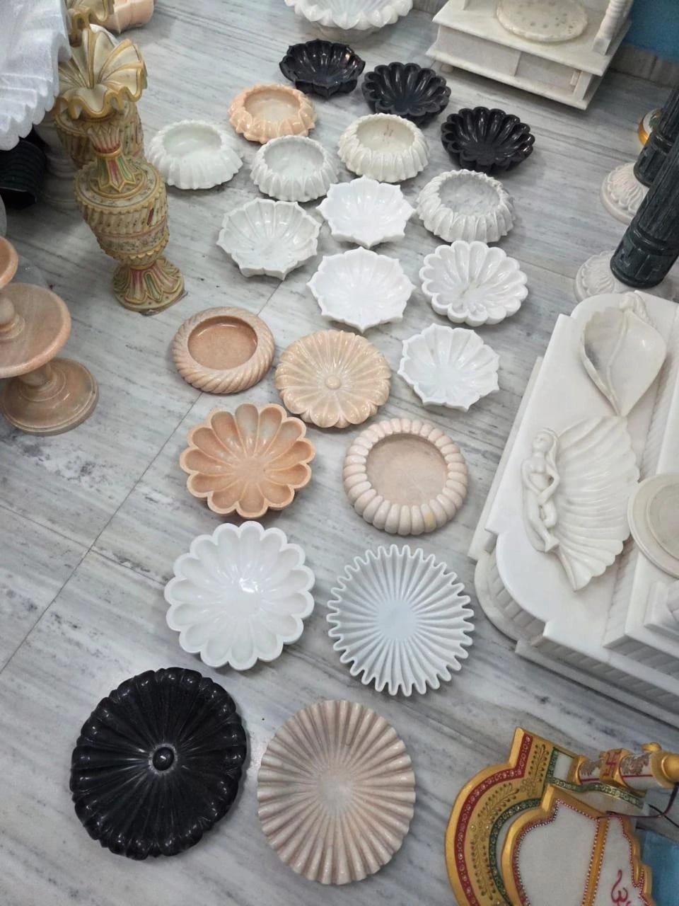 Lotus bowls — carved in marble, mixed stone