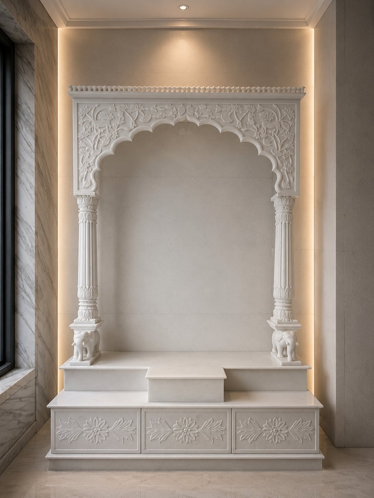 Domestic mandir — carved in makrana marble