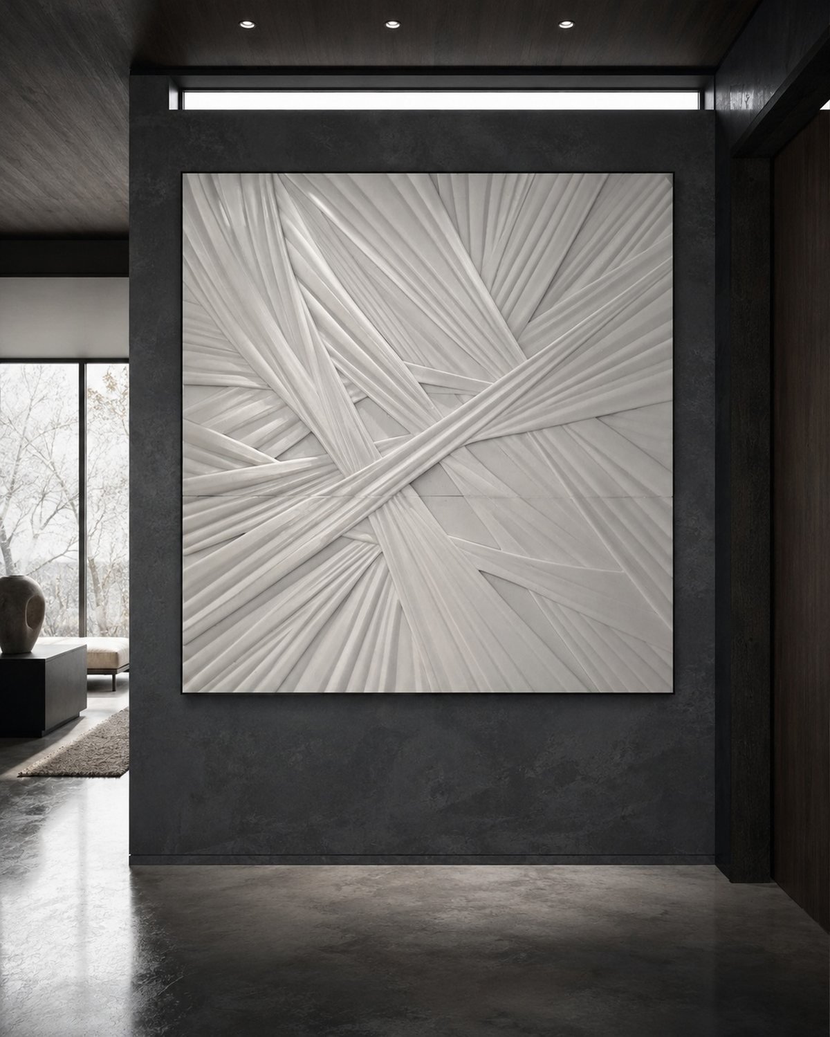 Palm fronds — carved in white marble