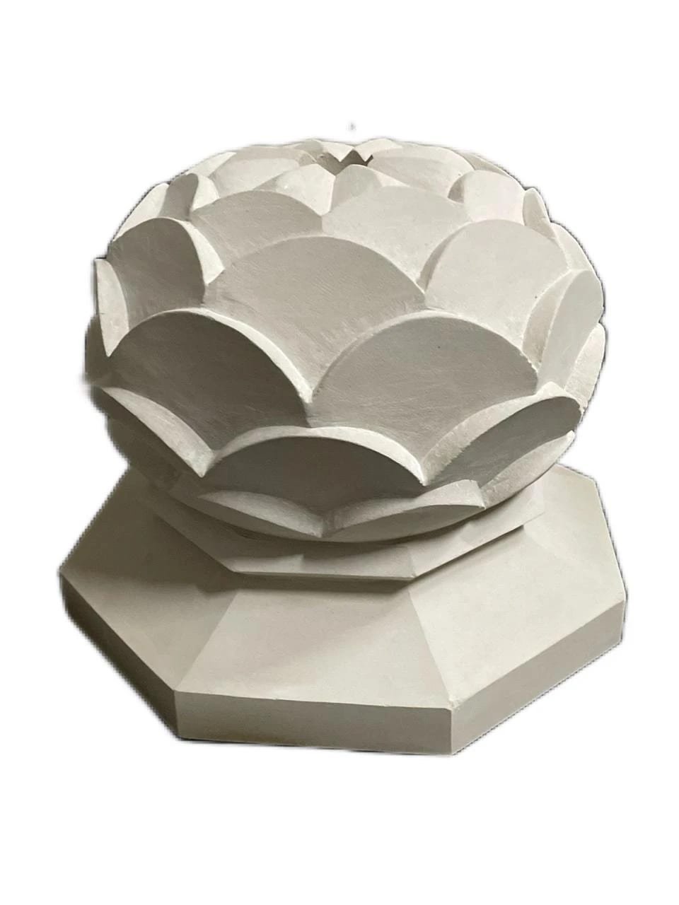 Parasol base, lotus bowl — carved in sandstone