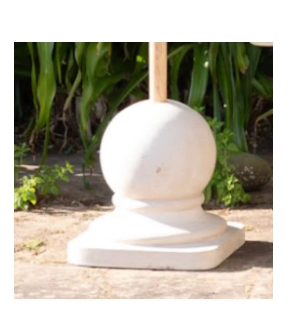 Parasol base, sphere — carved in white marble