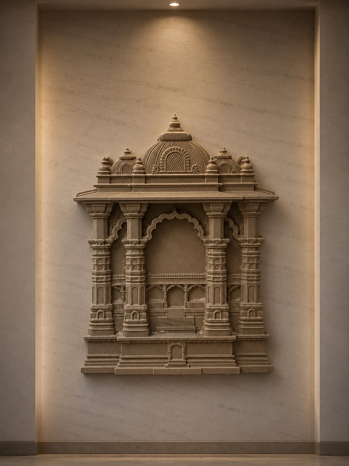 Sandstone mandir — carved in beige sandstone