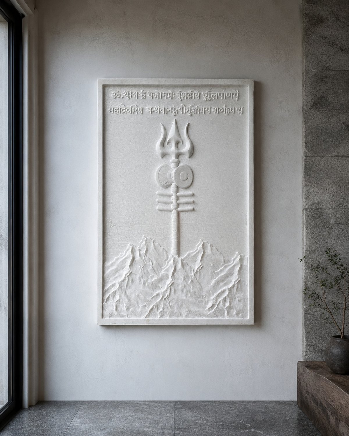 Trishul at Kailash — carved in white marble
