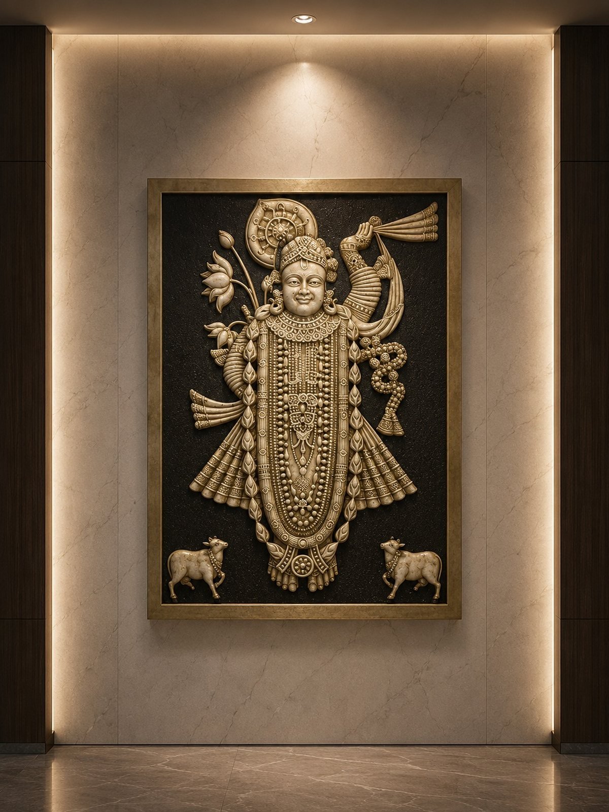 Shrinathji, gilded — carved in black stone