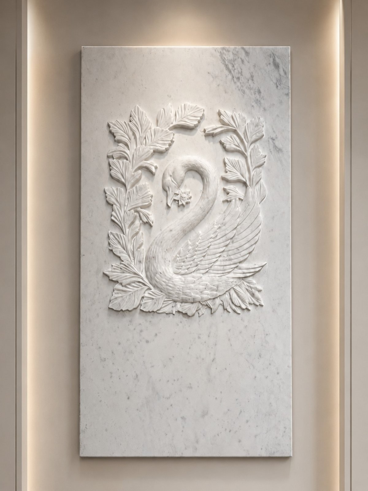 Swan panel — carved in carrara marble