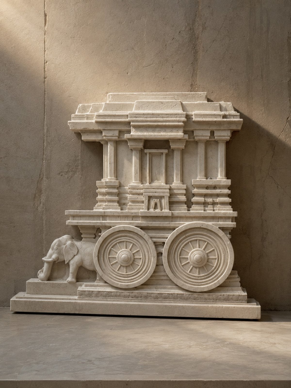 Temple chariot — carved in beige limestone