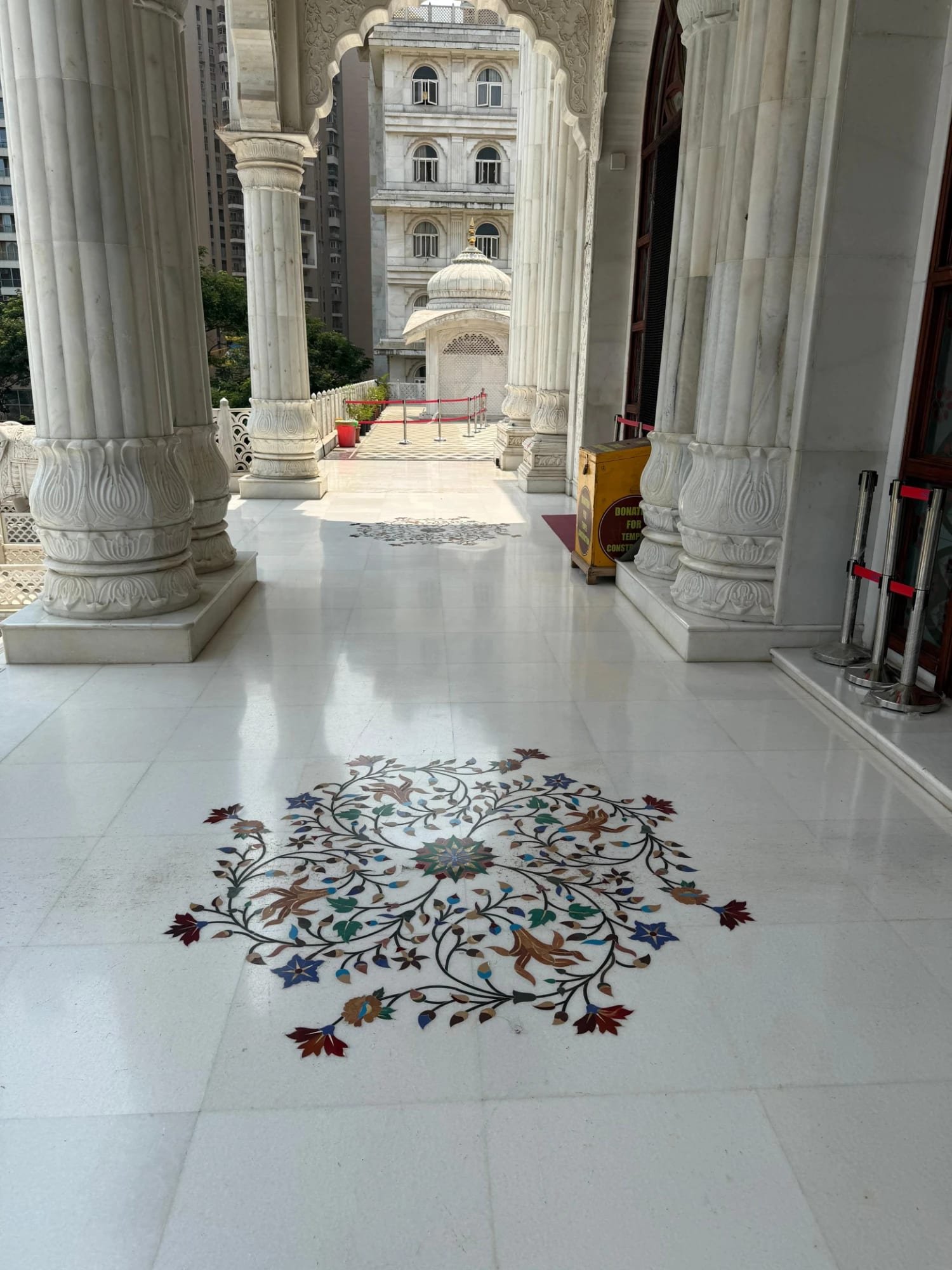 Temple floor inlay — carved in white marble, semi-precious stone